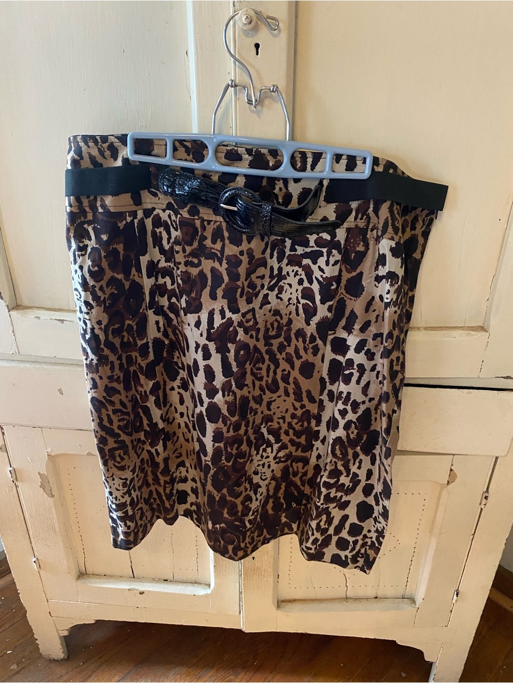 New York & Company Leopard-Print Asymmetrical Skirt with Black Belt